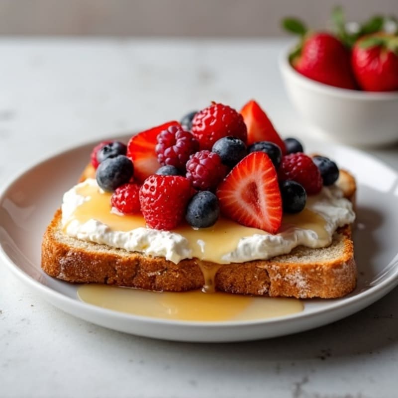 Creamy Cottage Cheese Toast with Fresh Berries and Sweet Honey Drizzle