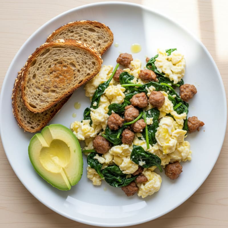 Egg White and Turkey Sausage Scramble with Spinach