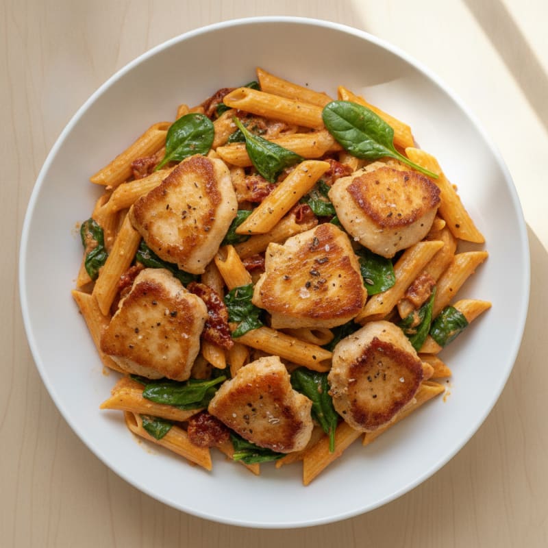 Chicken Thigh Pasta with Sun-Dried Tomato Coconut Sauce