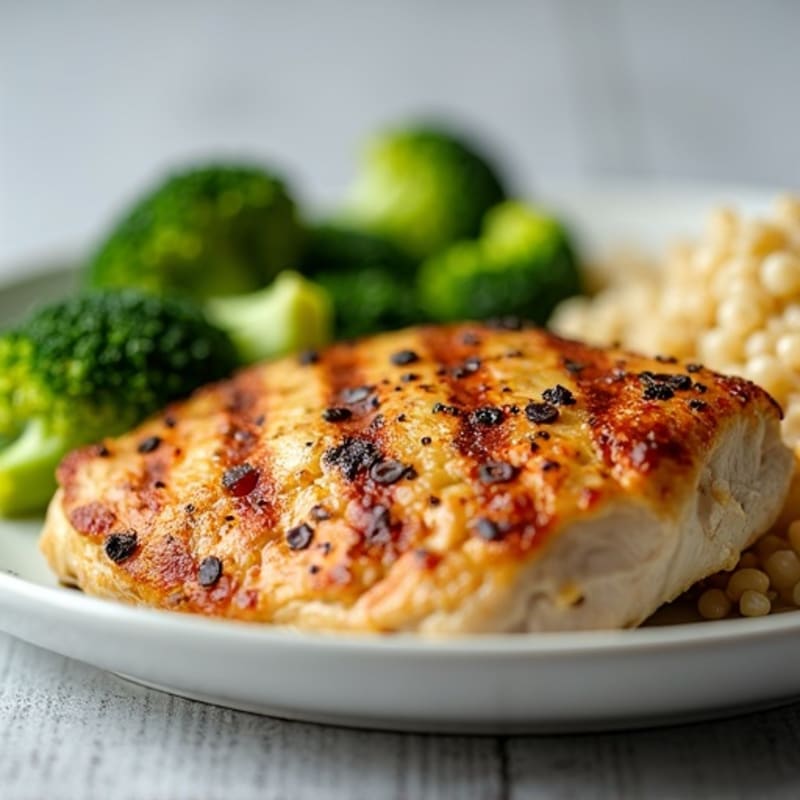 Grilled Chicken Breast with Steamed Broccoli and Quinoa