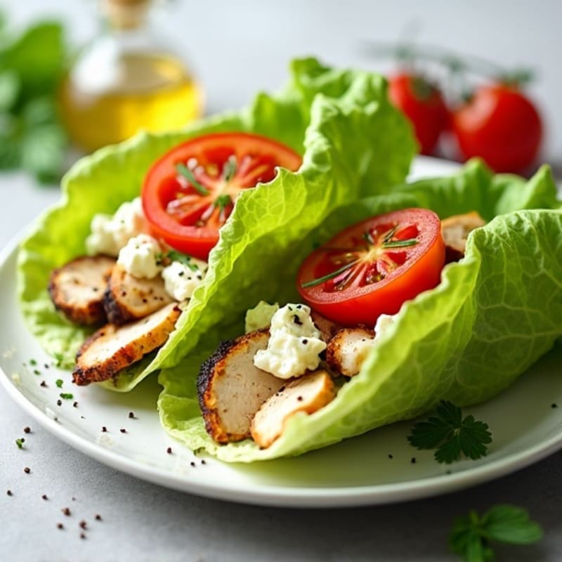 Fresh Chicken and Creamy Cottage Cheese Lettuce Wraps with Juicy Tomatoes