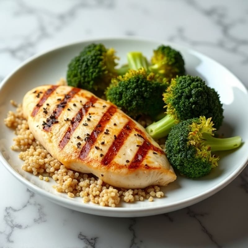 Grilled Chicken Breast with Quinoa and Roasted Broccoli