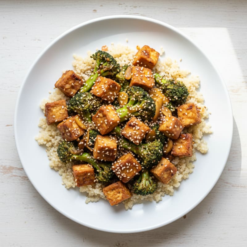 Crispy Tempeh Stir-Fry with Broccoli and Quinoa