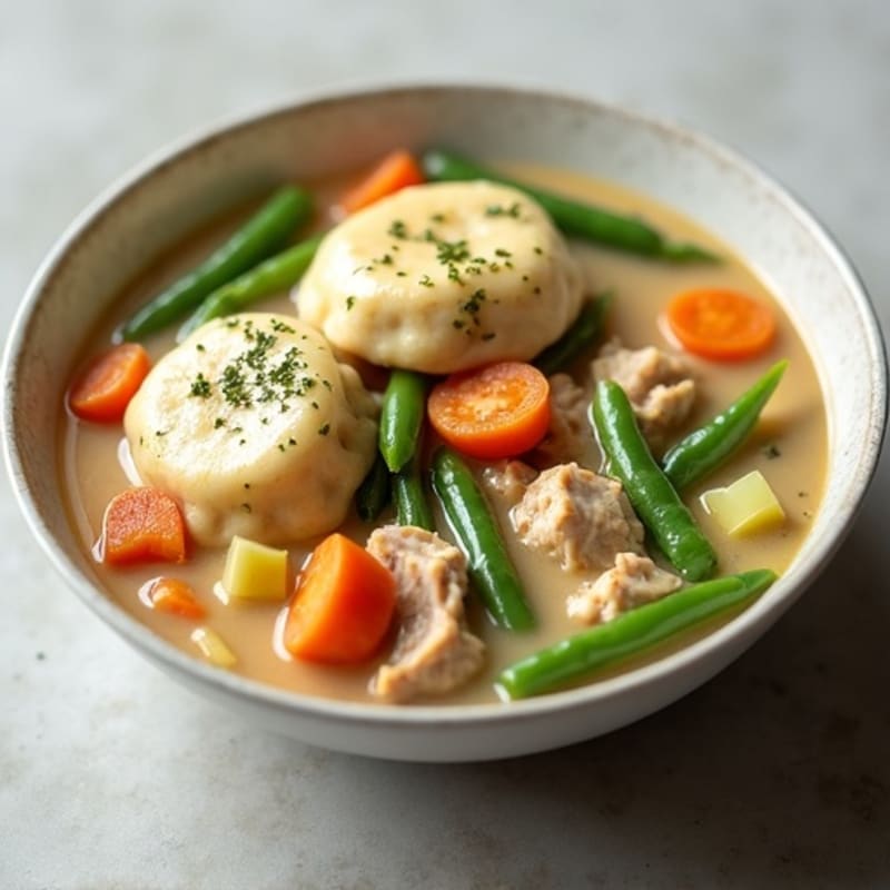 Creamy Chicken and Vegetable Stew with Fluffy Herb Dumplings