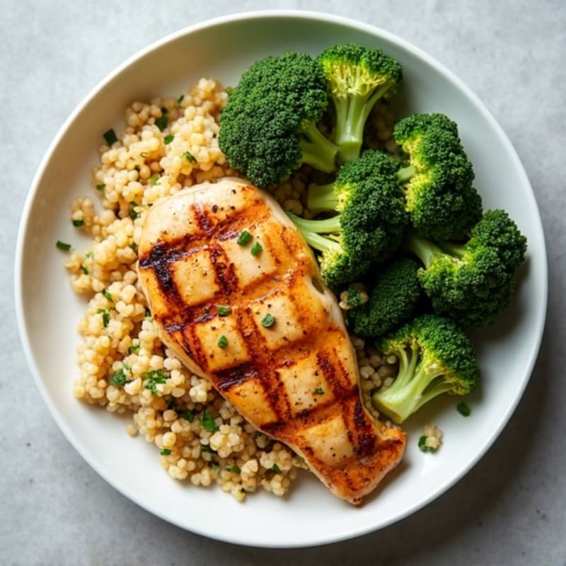 Grilled Chicken Breast with Quinoa and Roasted Broccoli