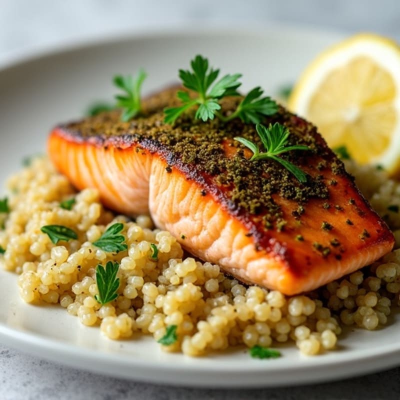 Herb-Crusted Pan Seared Salmon with Quinoa
