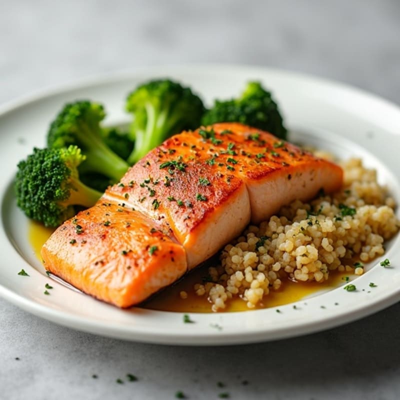 Seared Salmon with Steamed Broccoli and Quinoa