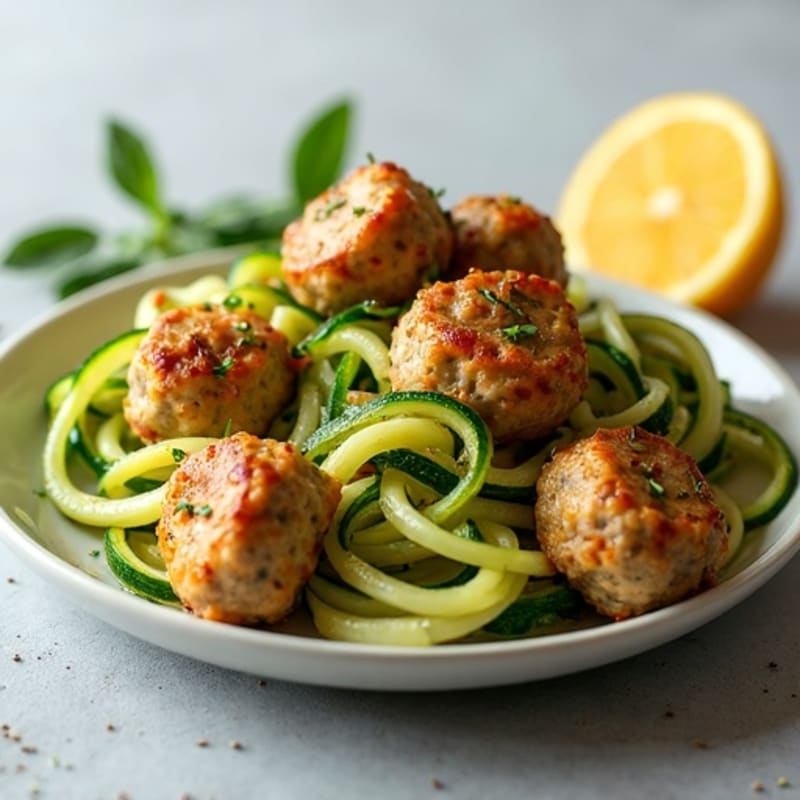 Herb-Seasoned Turkey and Chicken Meatballs with Zucchini Noodles