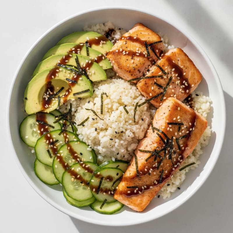 Salmon Sushi Rice Bowl with Avocado