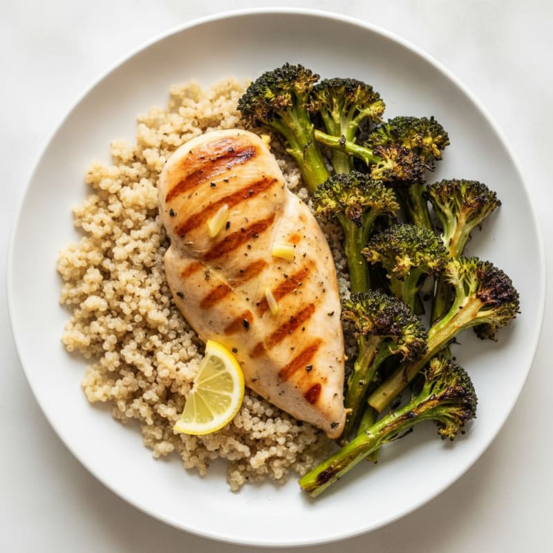 Grilled Chicken Breast with Quinoa and Roasted Broccoli