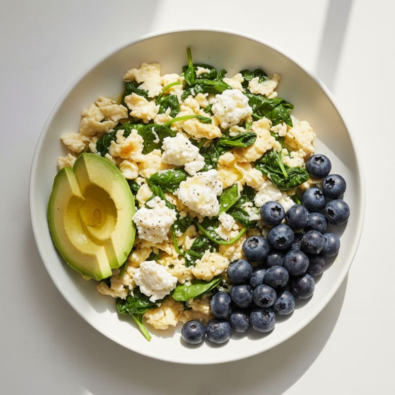 Egg White and Spinach Scramble with Cottage Cheese