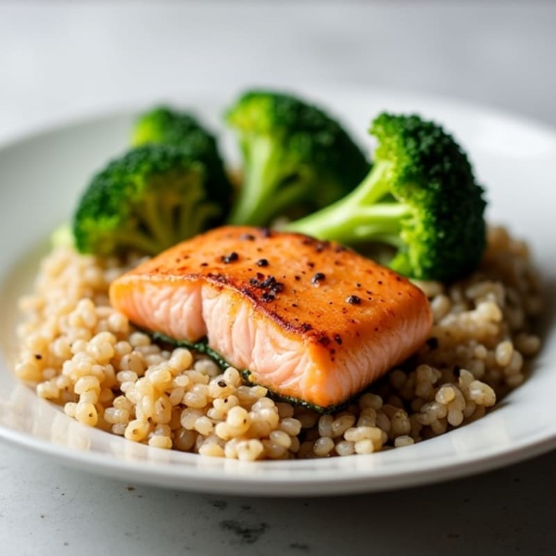 Seared Salmon with Steamed Broccoli and Brown Rice