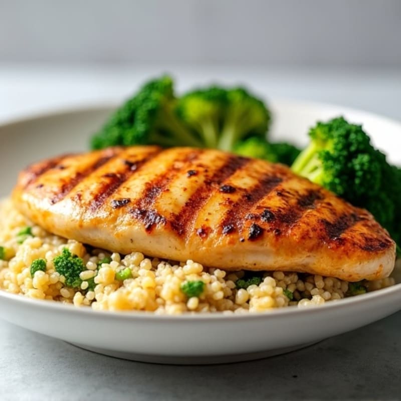 Grilled Chicken Breast over Quinoa and Roasted Broccoli