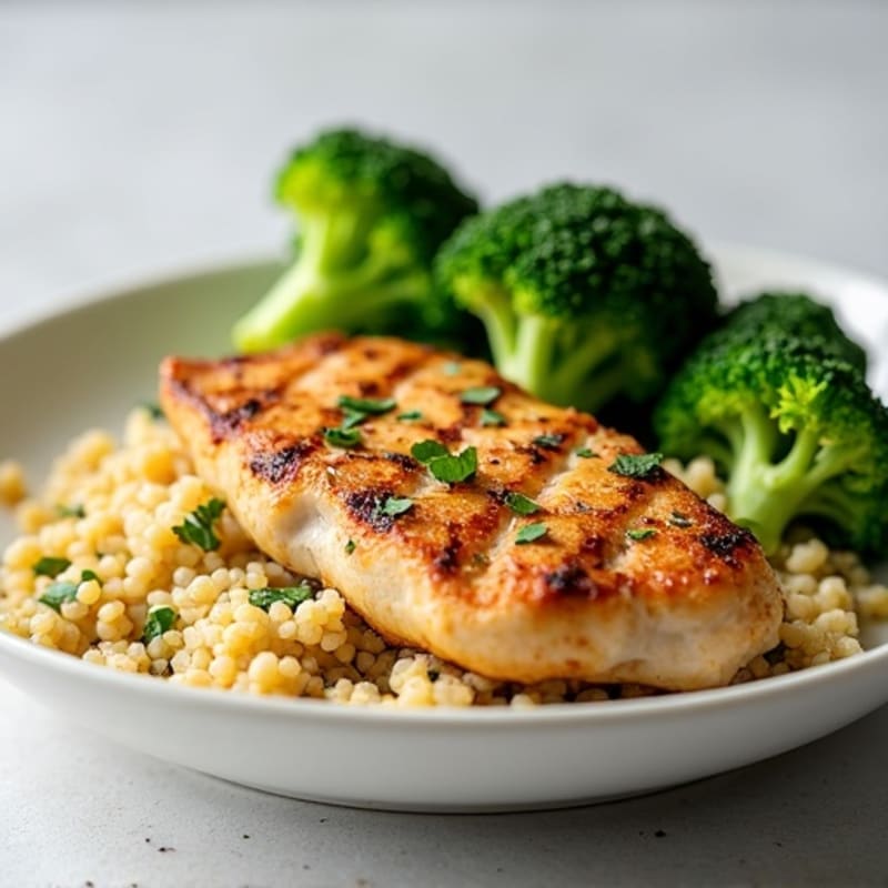 Grilled Chicken Breast with Quinoa and Steamed Broccoli