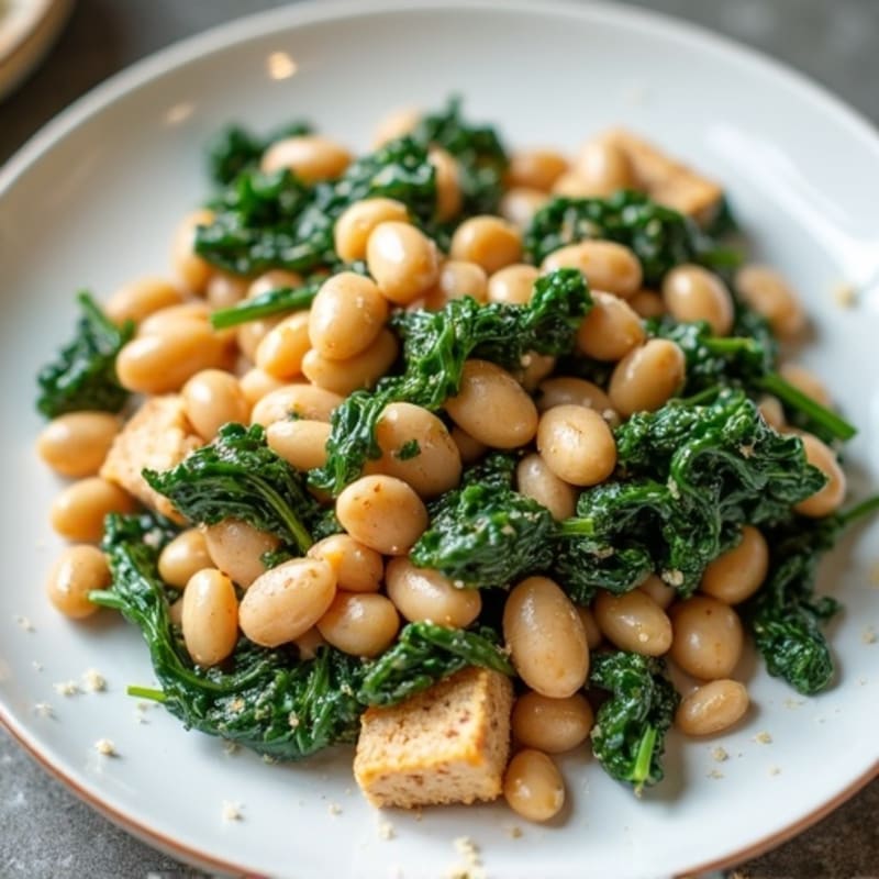 Creamy White Bean and Tempeh Skillet with Wilted Greens