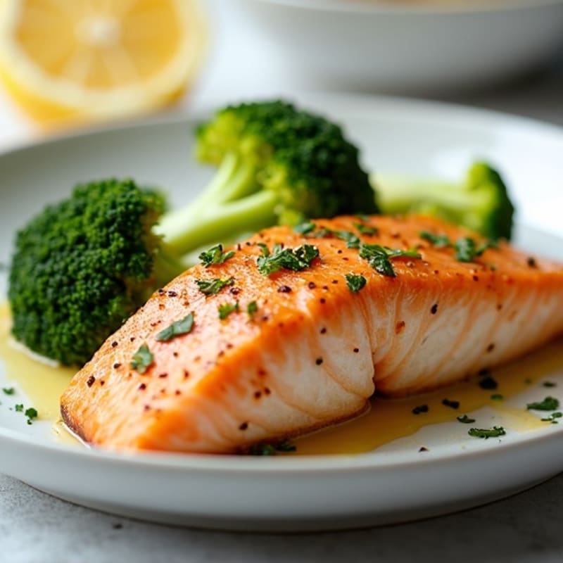 Flaky Baked Salmon and Cod with Lemon-Garlic Roasted Broccoli