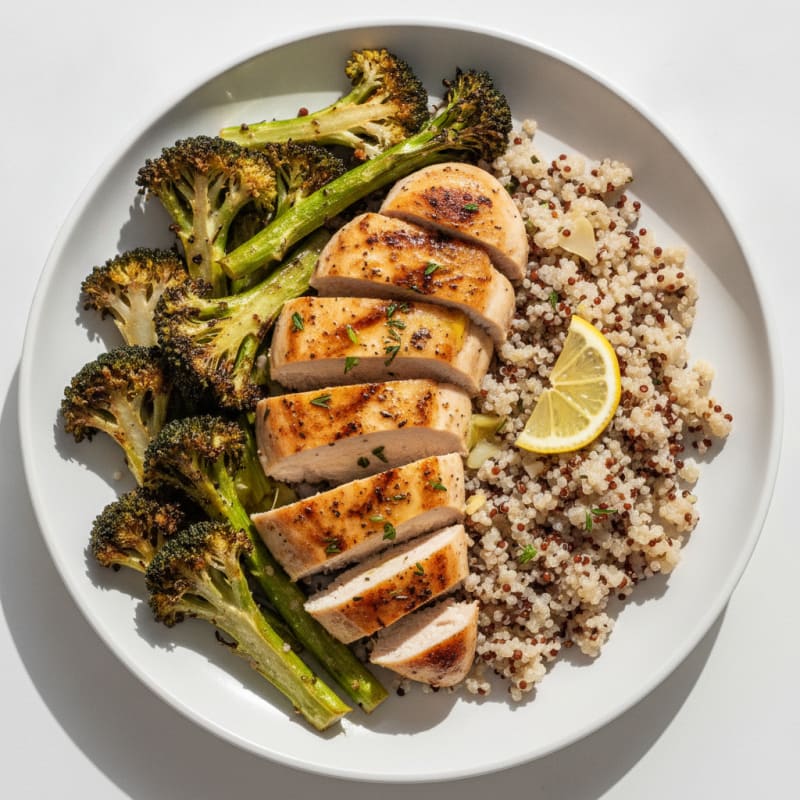 Grilled Chicken Breast with Quinoa and Roasted Broccoli