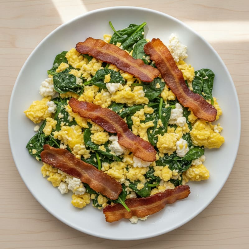 Cottage Cheese Scramble with Spinach and Turkey Bacon
