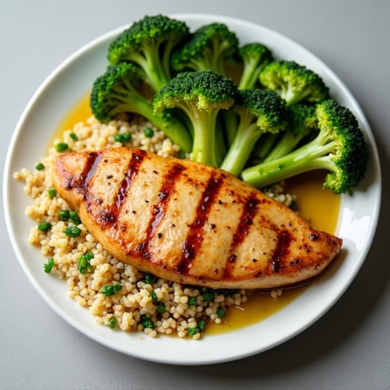 Grilled Chicken Breast with Quinoa and Roasted Broccoli
