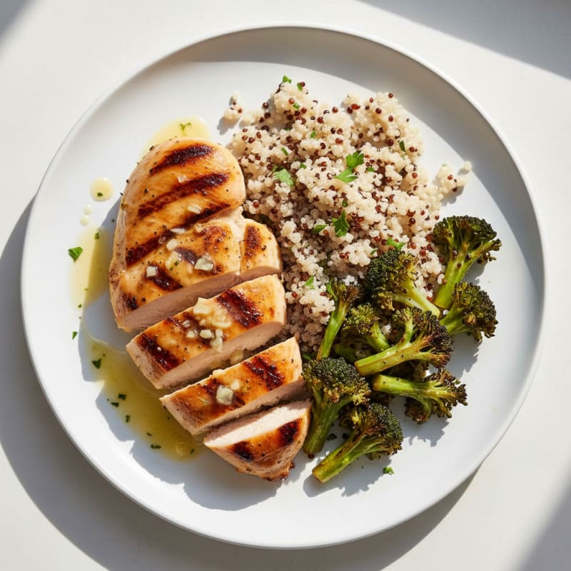 Grilled Chicken Breast with Quinoa and Roasted Broccoli