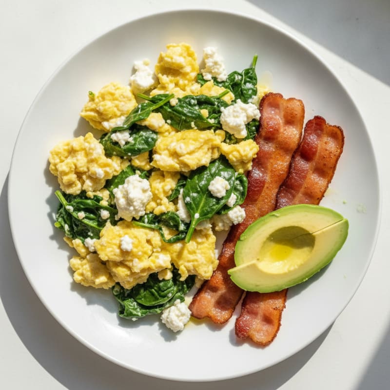 Cottage Cheese Scramble with Spinach and Turkey Bacon