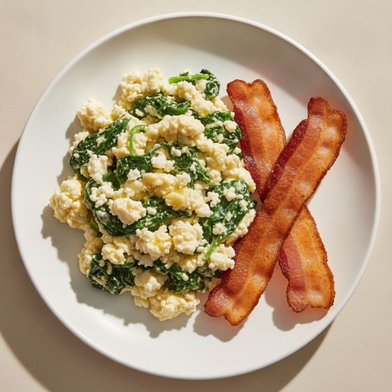 Cottage Cheese Scramble with Spinach and Turkey Bacon