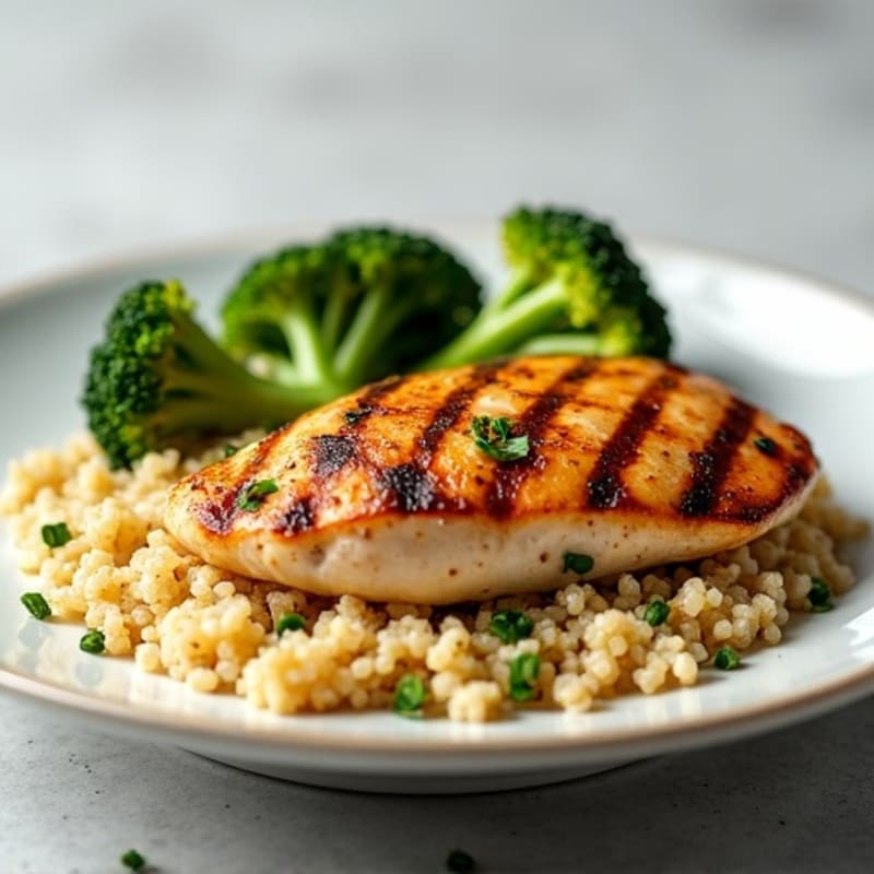 Grilled Chicken Breast with Quinoa and Roasted Broccoli