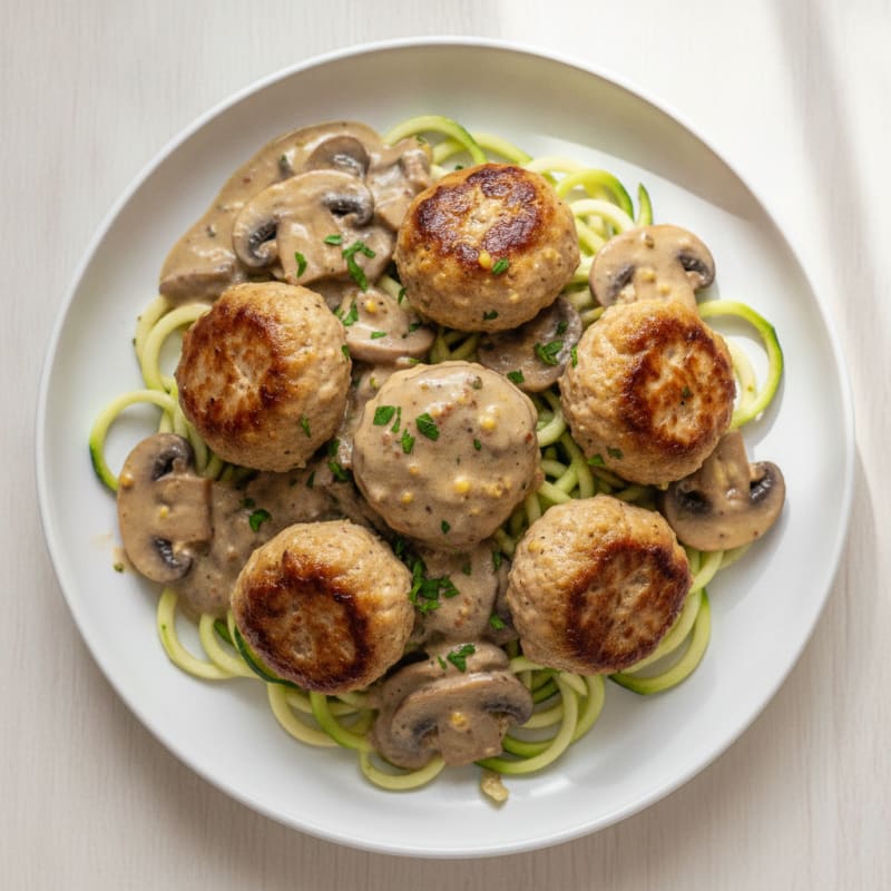 Turkey Meatballs with Mushroom Stroganoff