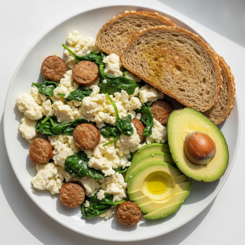 Egg White Scramble with Turkey Sausage and Spinach
