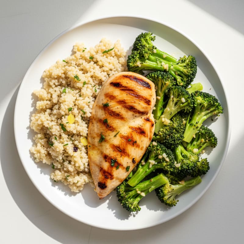 Grilled Chicken Breast with Quinoa and Steamed Broccoli