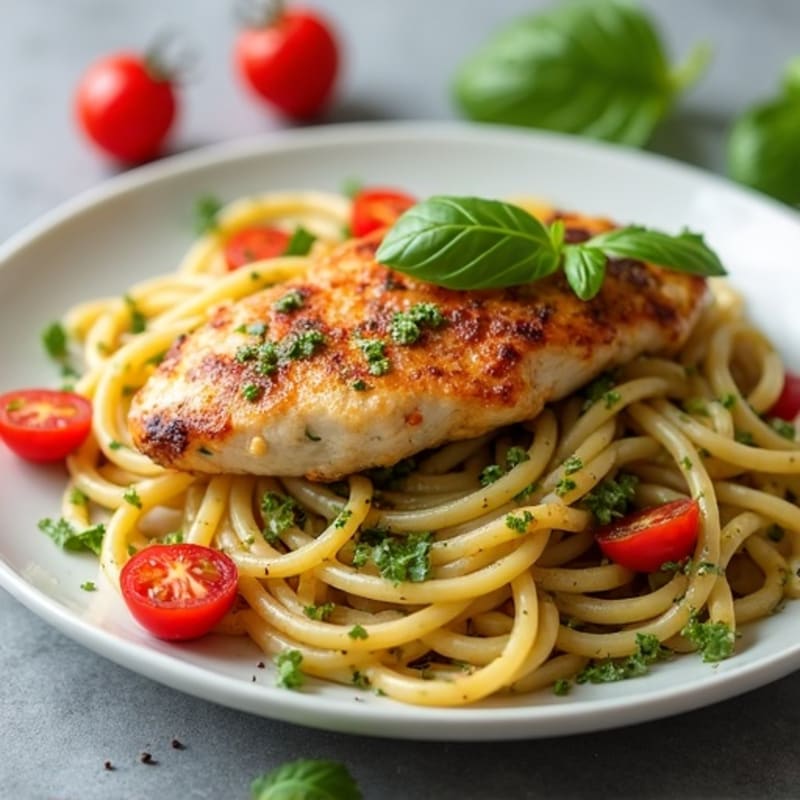 Pan-Seared Chicken with Creamy Pesto Whole Wheat Pasta