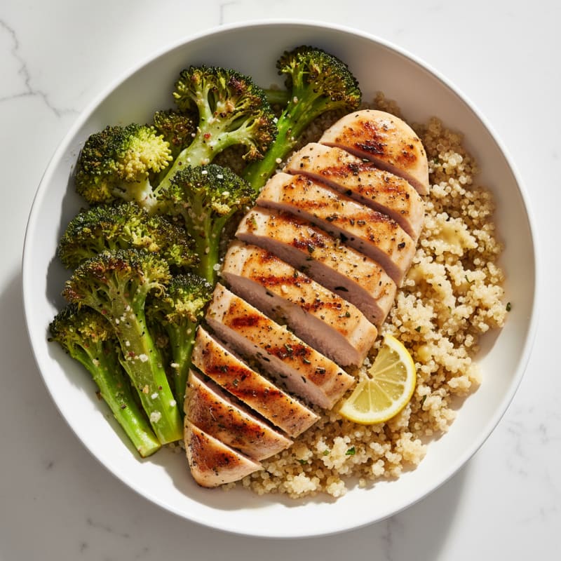 Grilled Chicken Breast with Quinoa and Roasted Broccoli
