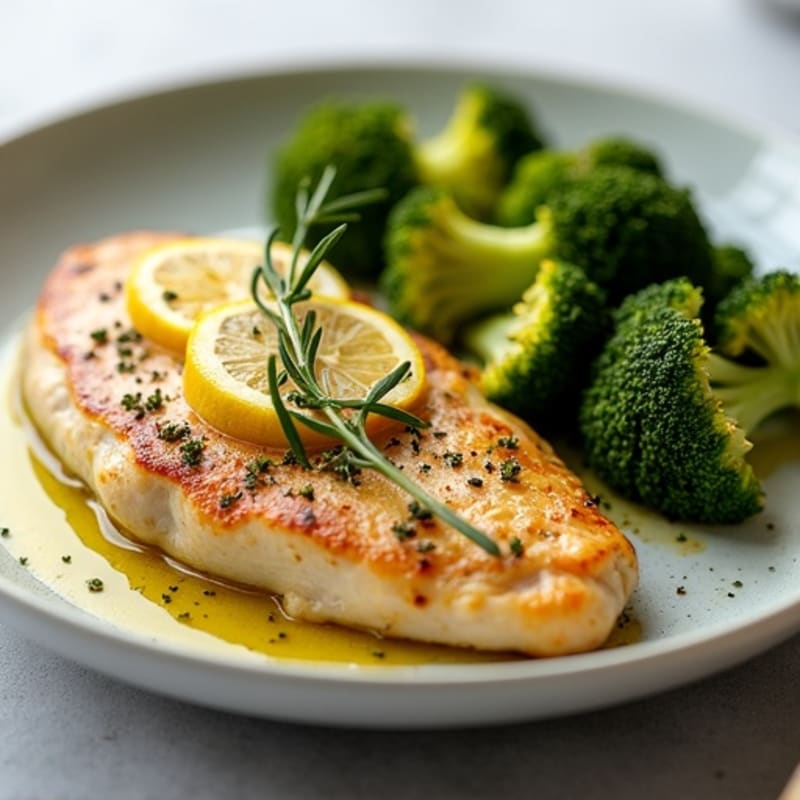 Pan-Seared Lemon-Herb Chicken with Roasted Broccoli