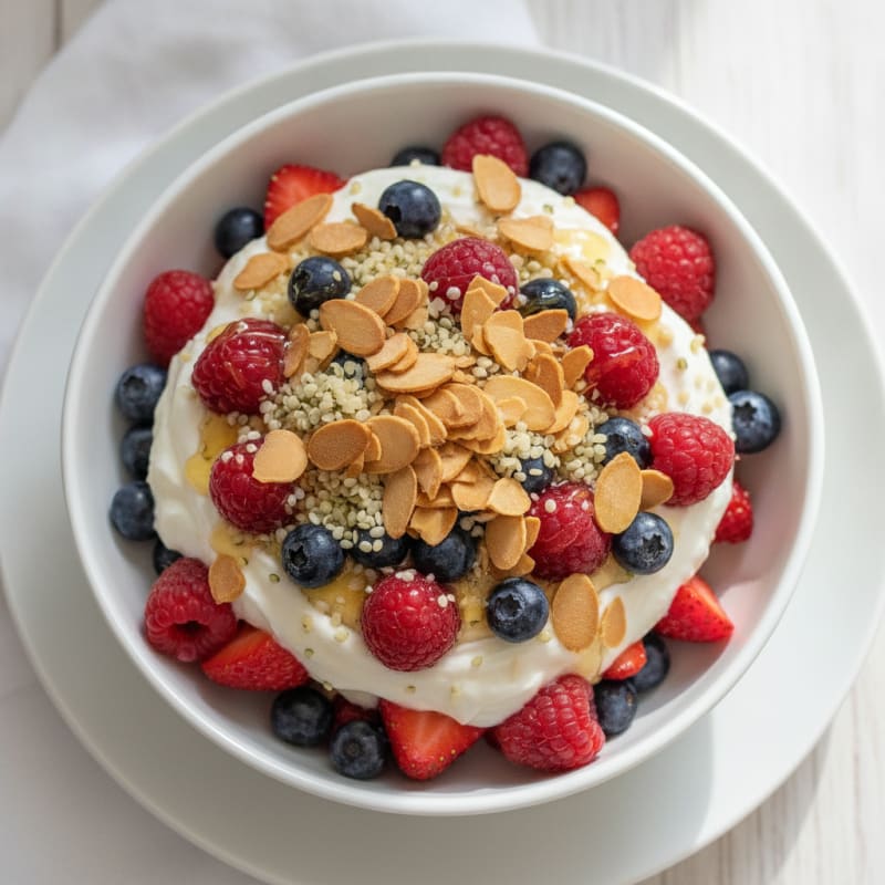 Vanilla Protein Greek Yogurt Parfait with Mixed Berries