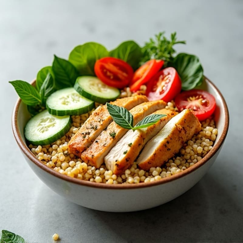 Herb-Marinated Chicken and Quinoa Bowl with Fresh Vegetables