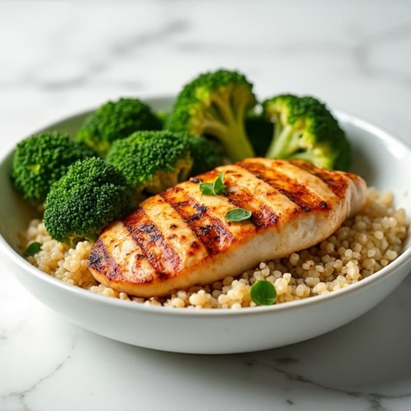 Grilled Chicken Breast with Roasted Broccoli and Quinoa