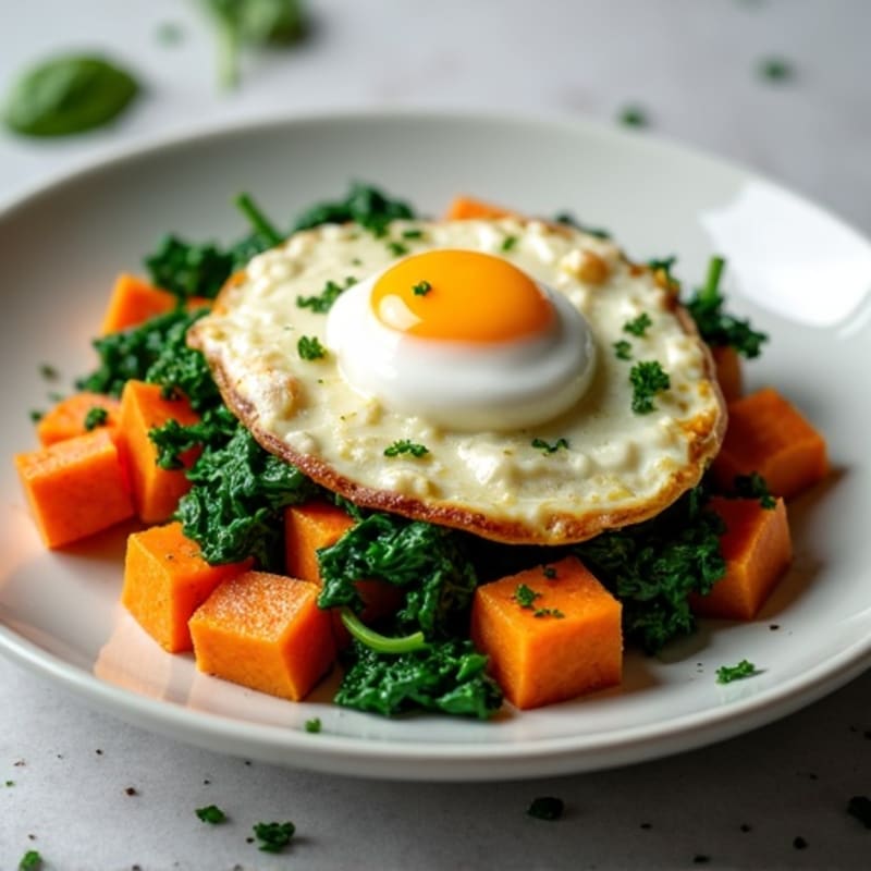 Egg and Sweet Potato Hash with Sautéed Spinach