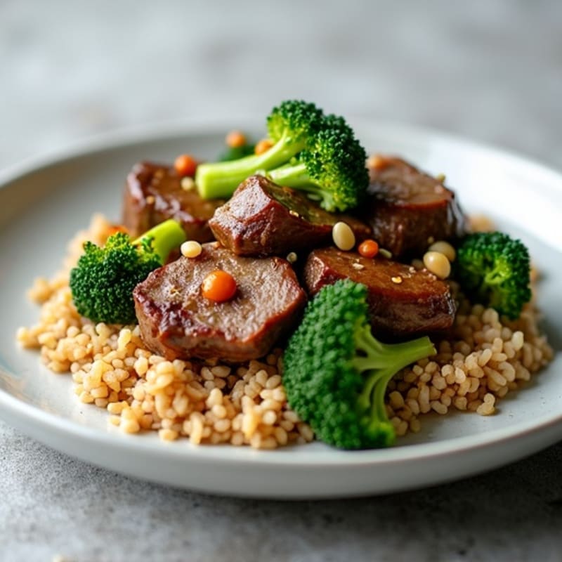 Garlic Ginger Stir-fried Beef with Tender Broccoli and Brown Rice