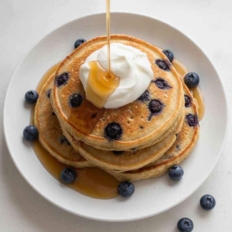 Blueberry Ricotta Pancakes with Maple Syrup