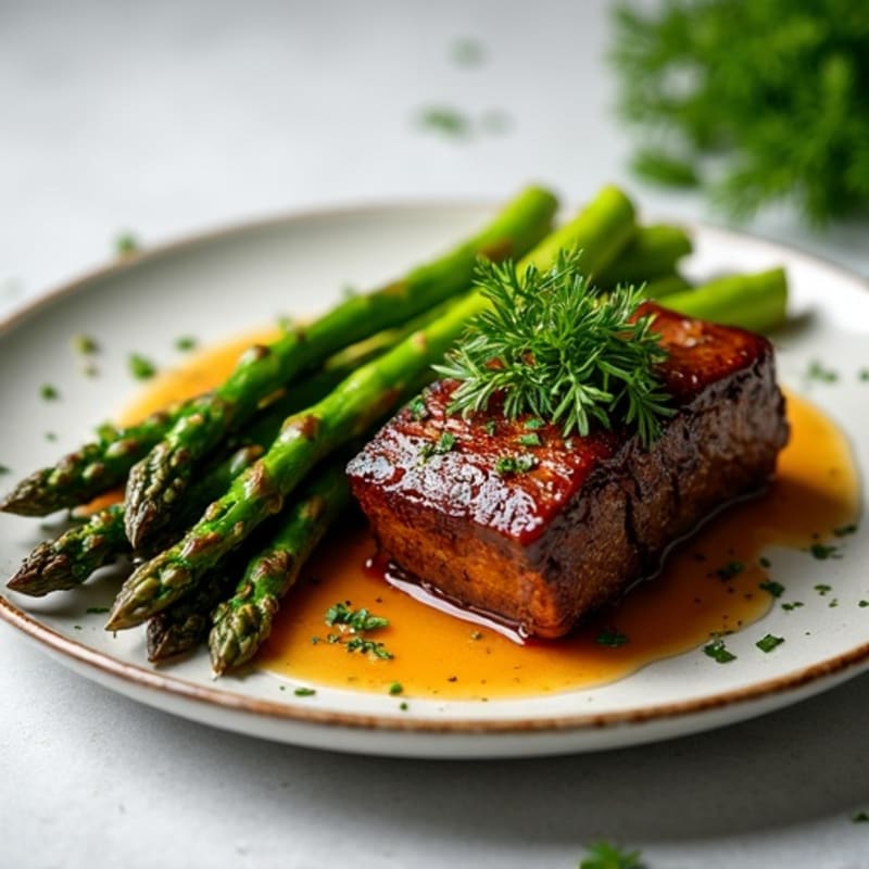 Slow-Cooked Tender Beef Ribs with Roasted Asparagus