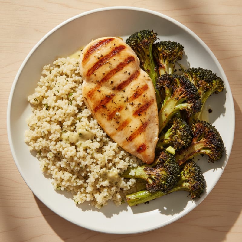 Grilled Chicken Breast with Quinoa and Roasted Broccoli