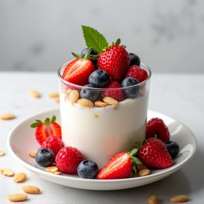 Greek Yogurt Protein Parfait with Mixed Berries and Almonds