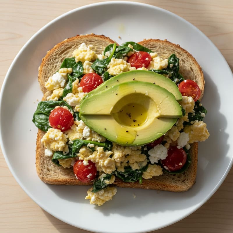 Cottage Cheese Scramble with Spinach and Cherry Tomatoes