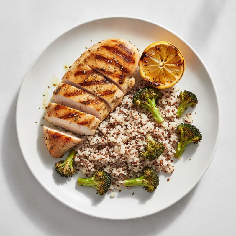 Grilled Chicken Breast with Quinoa and Roasted Broccoli