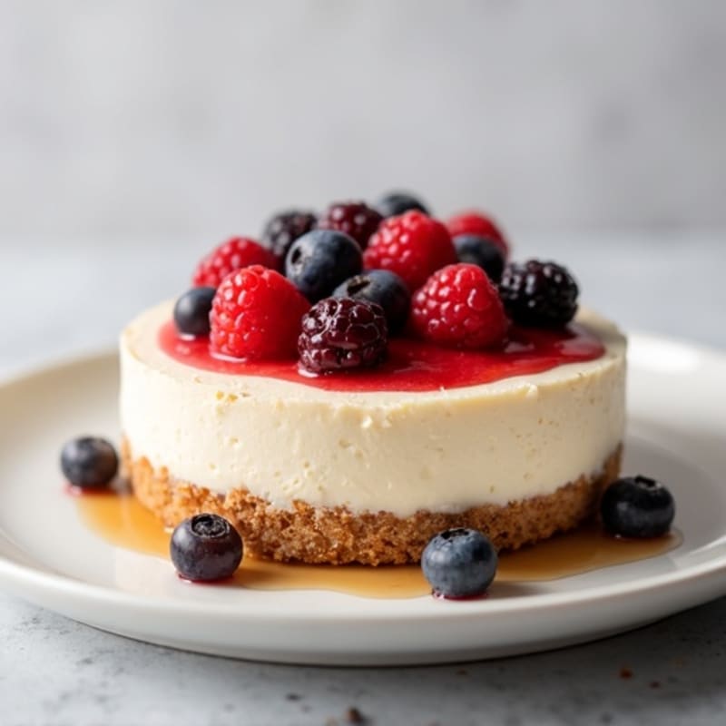 Greek Yogurt Protein Cheesecake with Mixed Berries