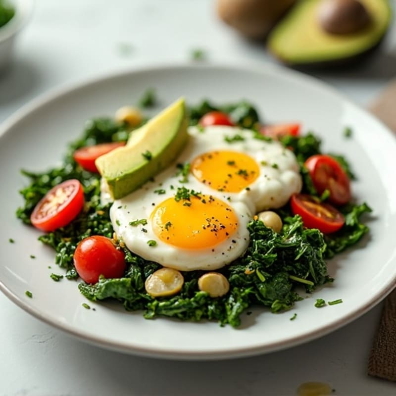 Egg White and Spinach Scramble with Cottage Cheese, Cherry Tomatoes & Avocado
