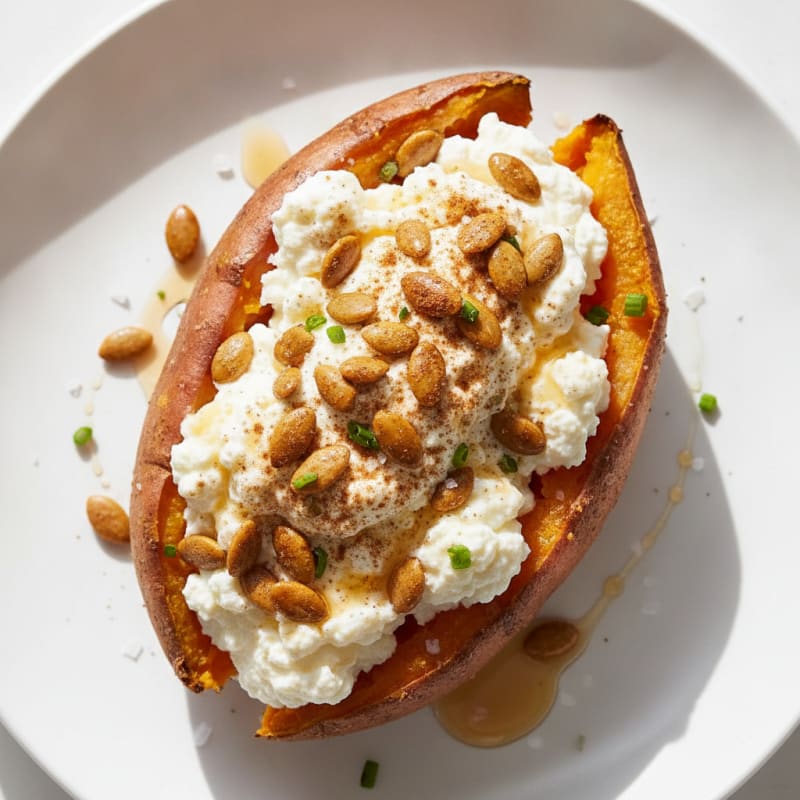 Baked Sweet Potato with Whipped Cottage Cheese