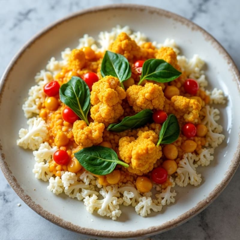 Creamy Coconut Lentil Curry with Roasted Cauliflower