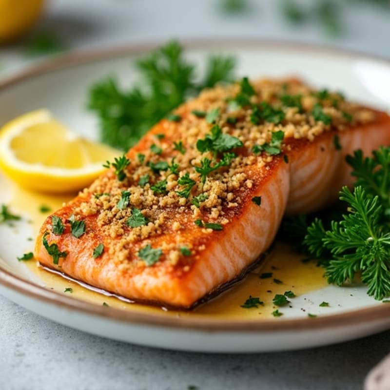 Herb-Crusted Pan Seared Salmon with Lemon