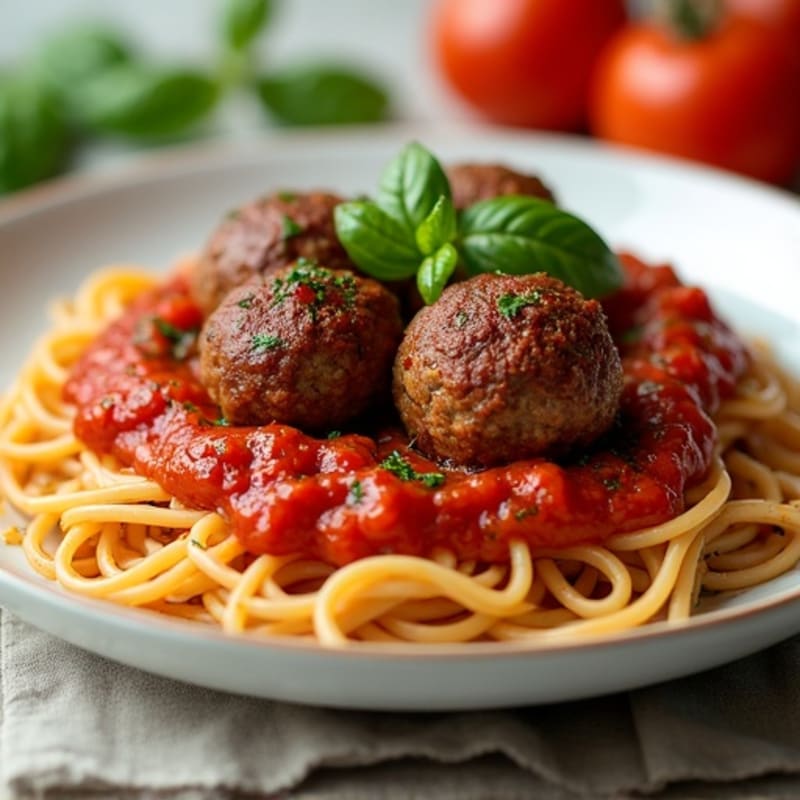 Tender Lean Beef Meatballs with Whole Wheat Spaghetti and Fresh Tomato Sauce